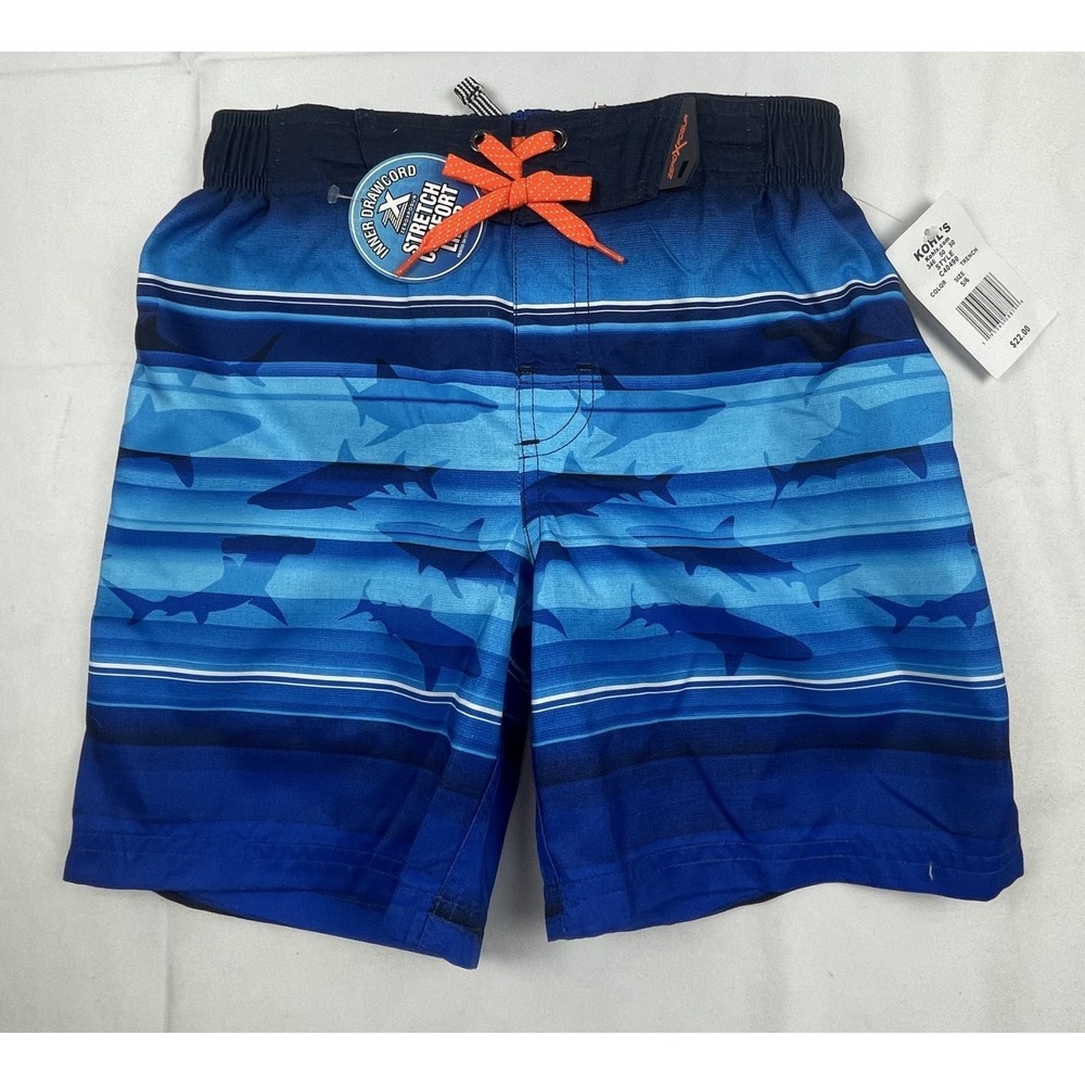 ZEROXPOSUR BOYS SWIM TRUNKS SIZE 5/6 BLUE SHARK PRINTUPF 50+ LINED‎ NEW